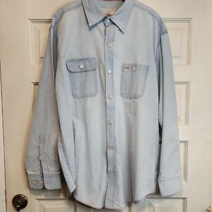 ORVIS Denim Shirt Light Blue Men's Long Sleeved Button-Up  Thick Rugged Quality